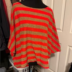 Mersea Cropped FrenchTerry Red and Tan Striped Poncho